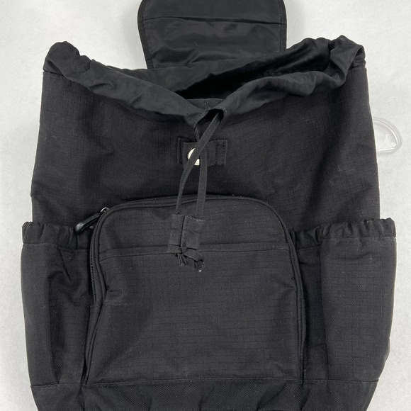 Eddie Bauer Canvas Backpack Cinch Drawstring Top Flap Closure Black - Picture 4 of 12